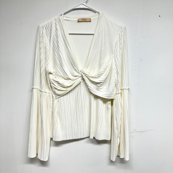 BAILEY / 44 Women White Ruffled Cindy Pleated Bell Sleeve Top Size Large - Picture 2 of 4